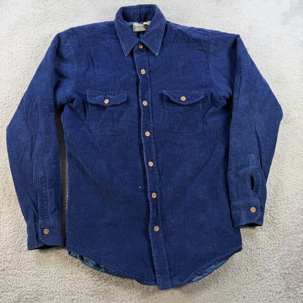 Vintage St Johns Bay Shacket Mens Small Blue Corduroy Quilt Lined Shirt Jacket - Picture 2 of 7